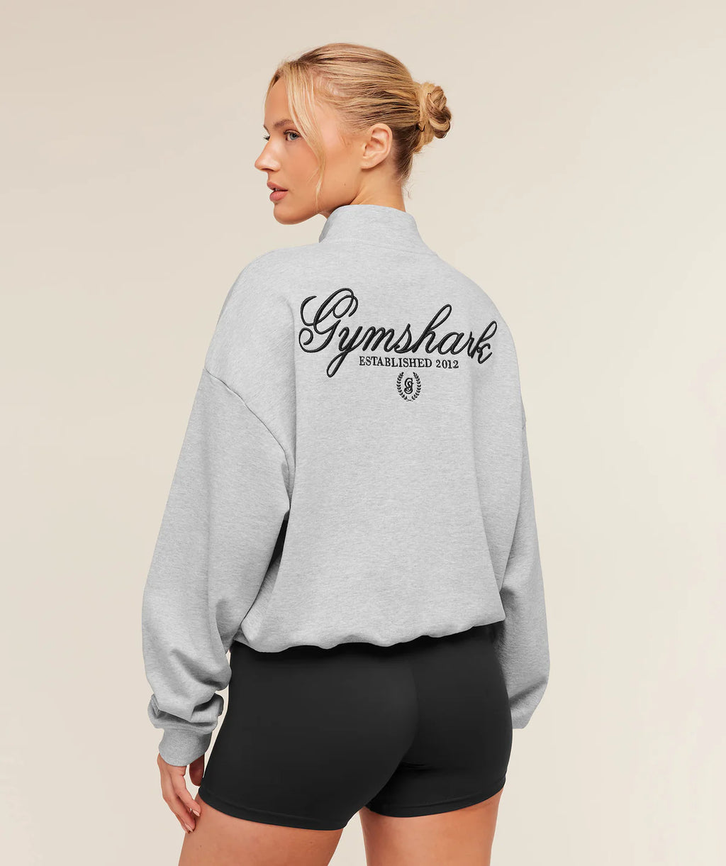 Gymshark Script Embroidery Oversized Zip Through Light Gray Core Marl