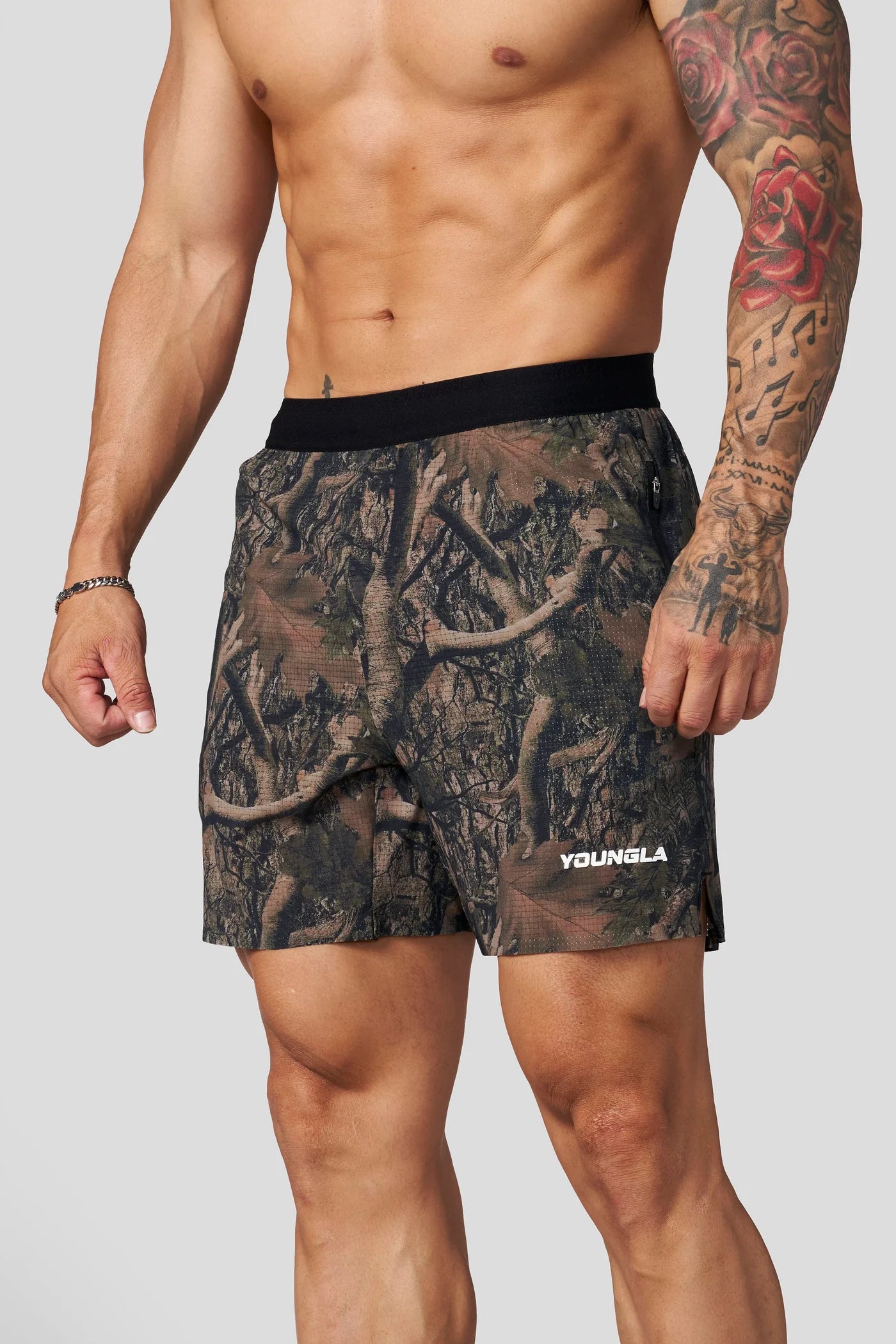 YoungLA Ultra Lightweight Fitness Shorts Dark Tree Camo