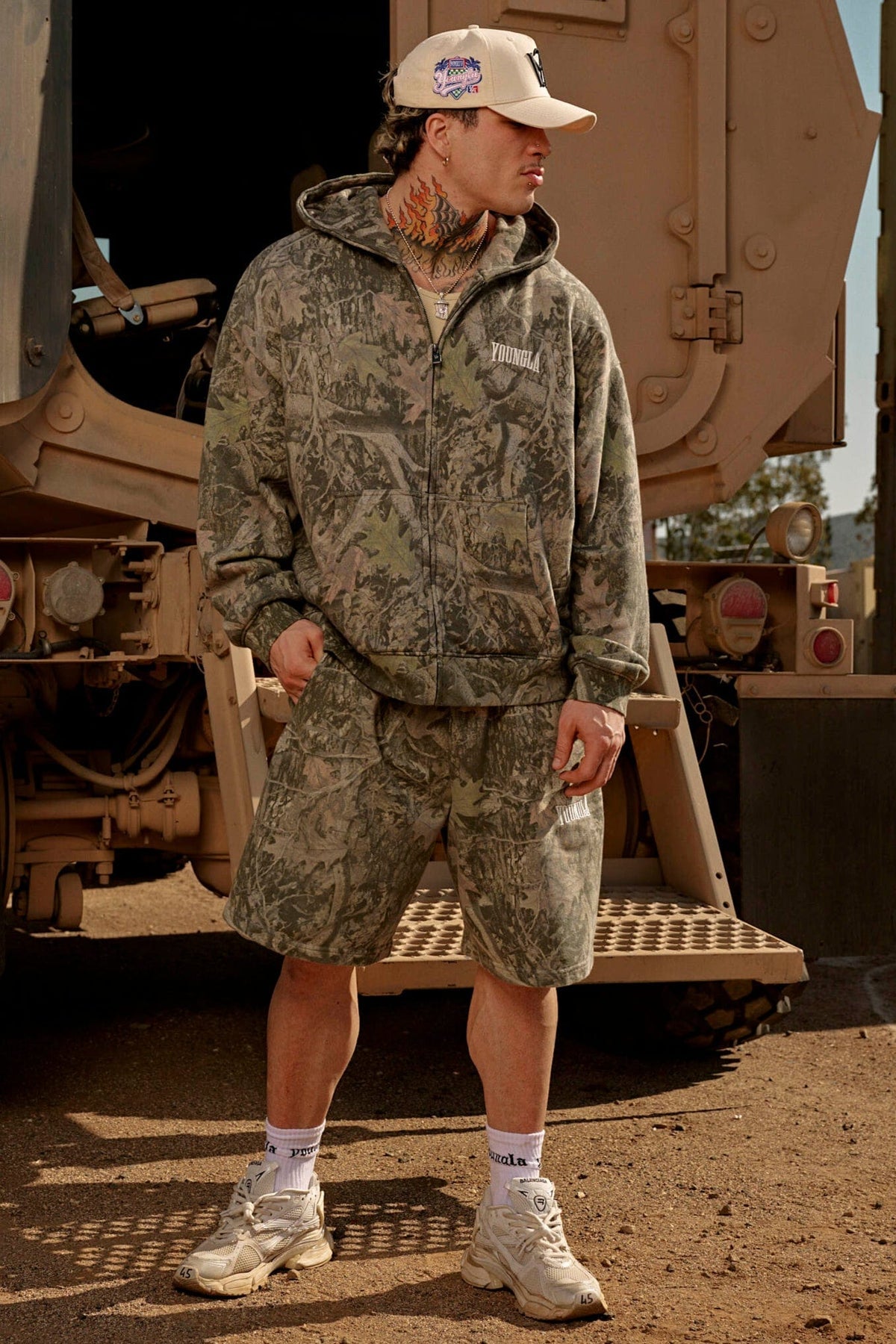 YoungLA Heritage Baggy Shorts Green Tree Camo