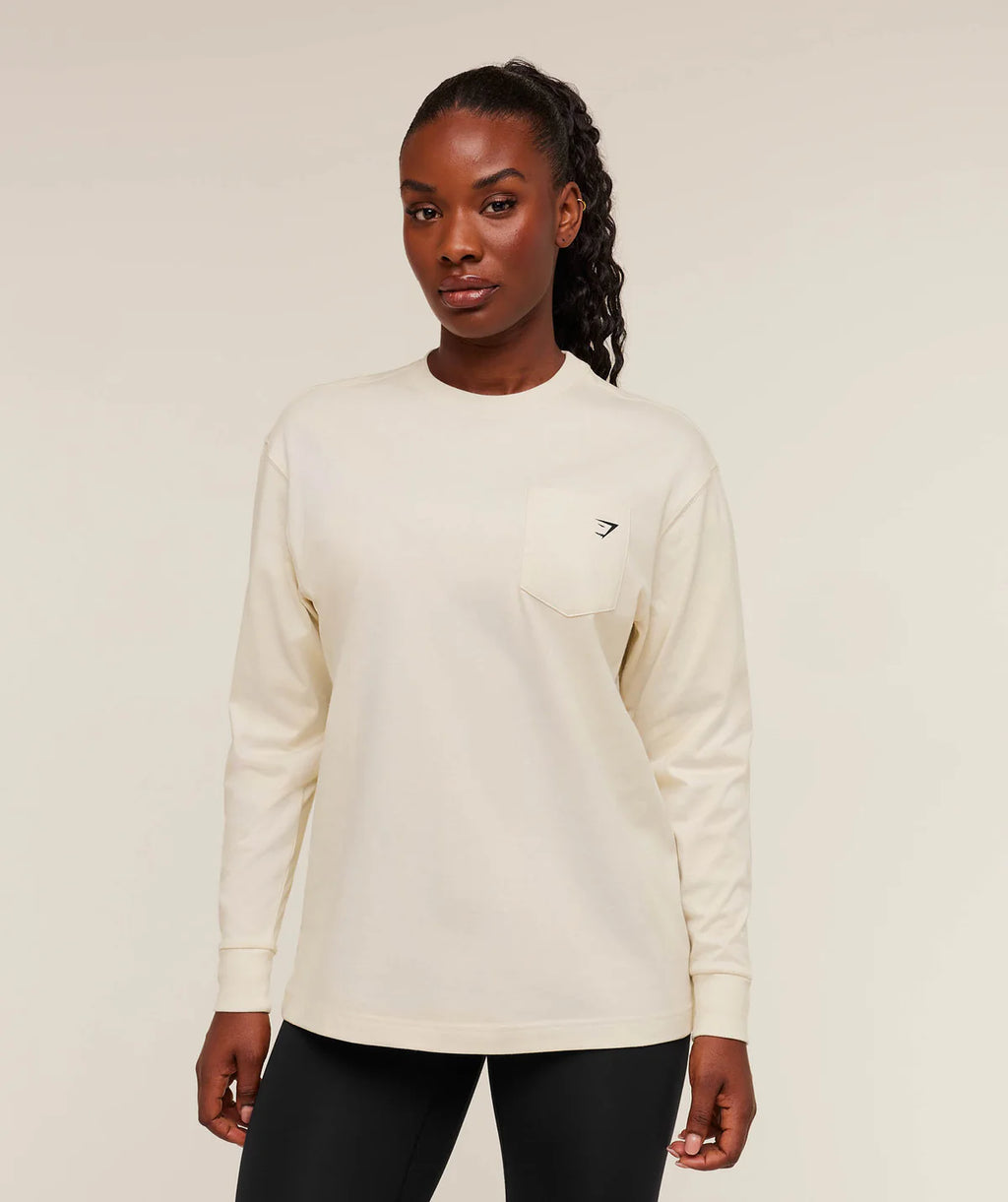 Gymshark Juicy Peach Long Sleeve T-shirt Oat White