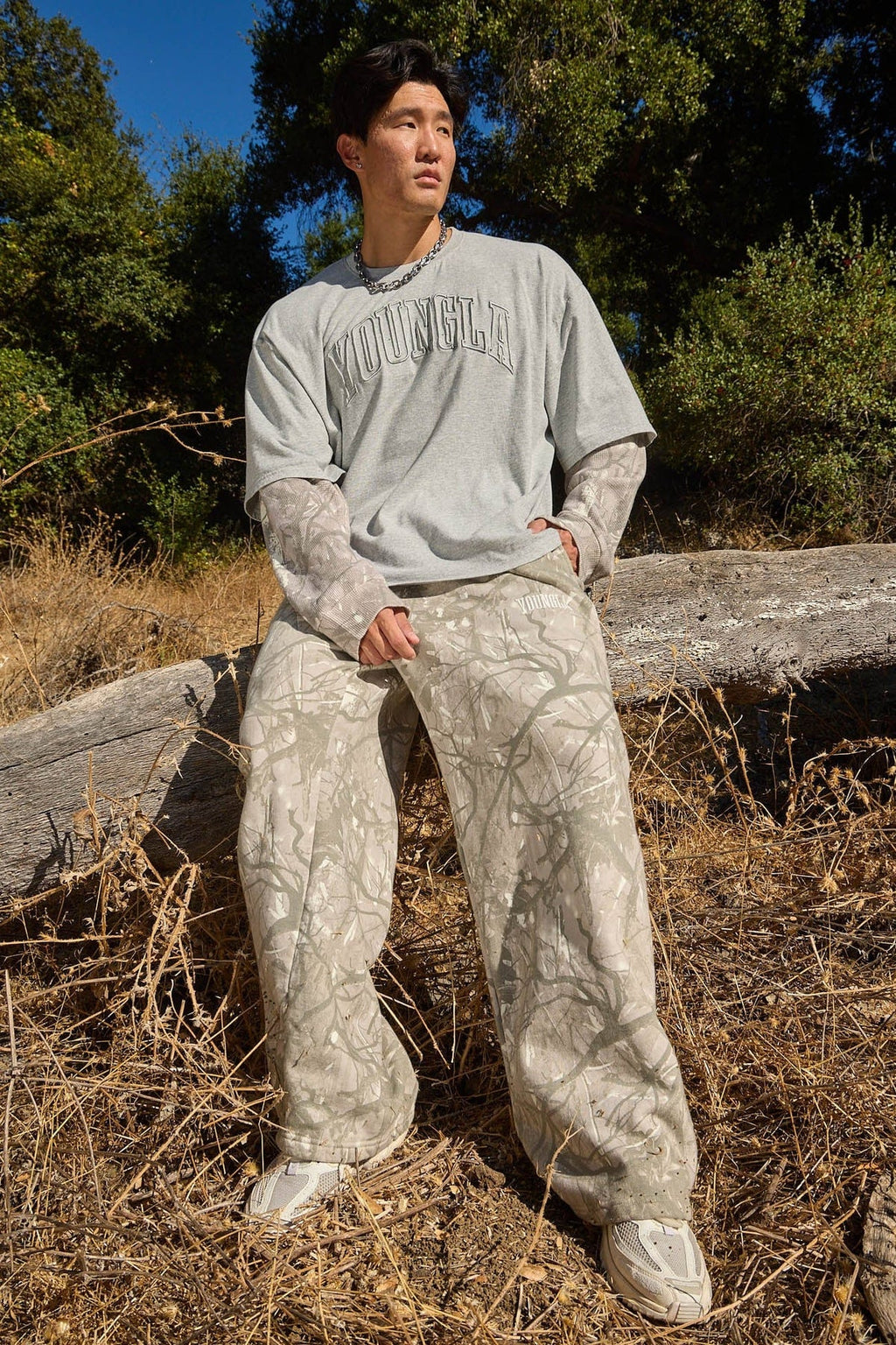 YoungLA Tree Camo Baggy Sweats Tan Tree Camo