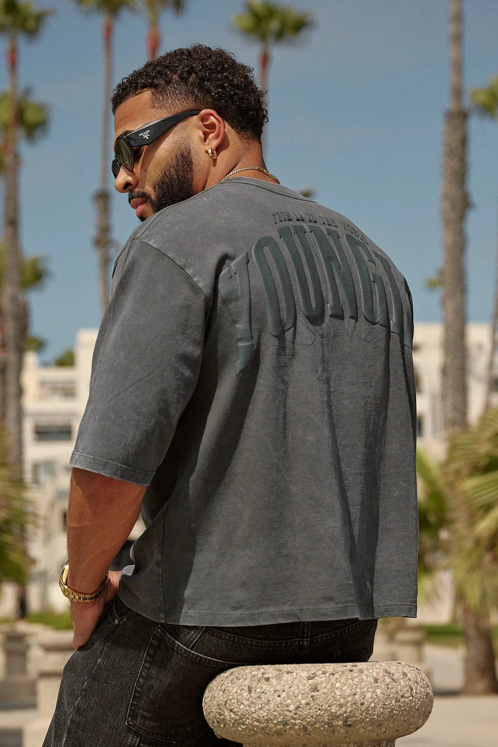 YoungLA Foundation Cropped Tees Grey Wash