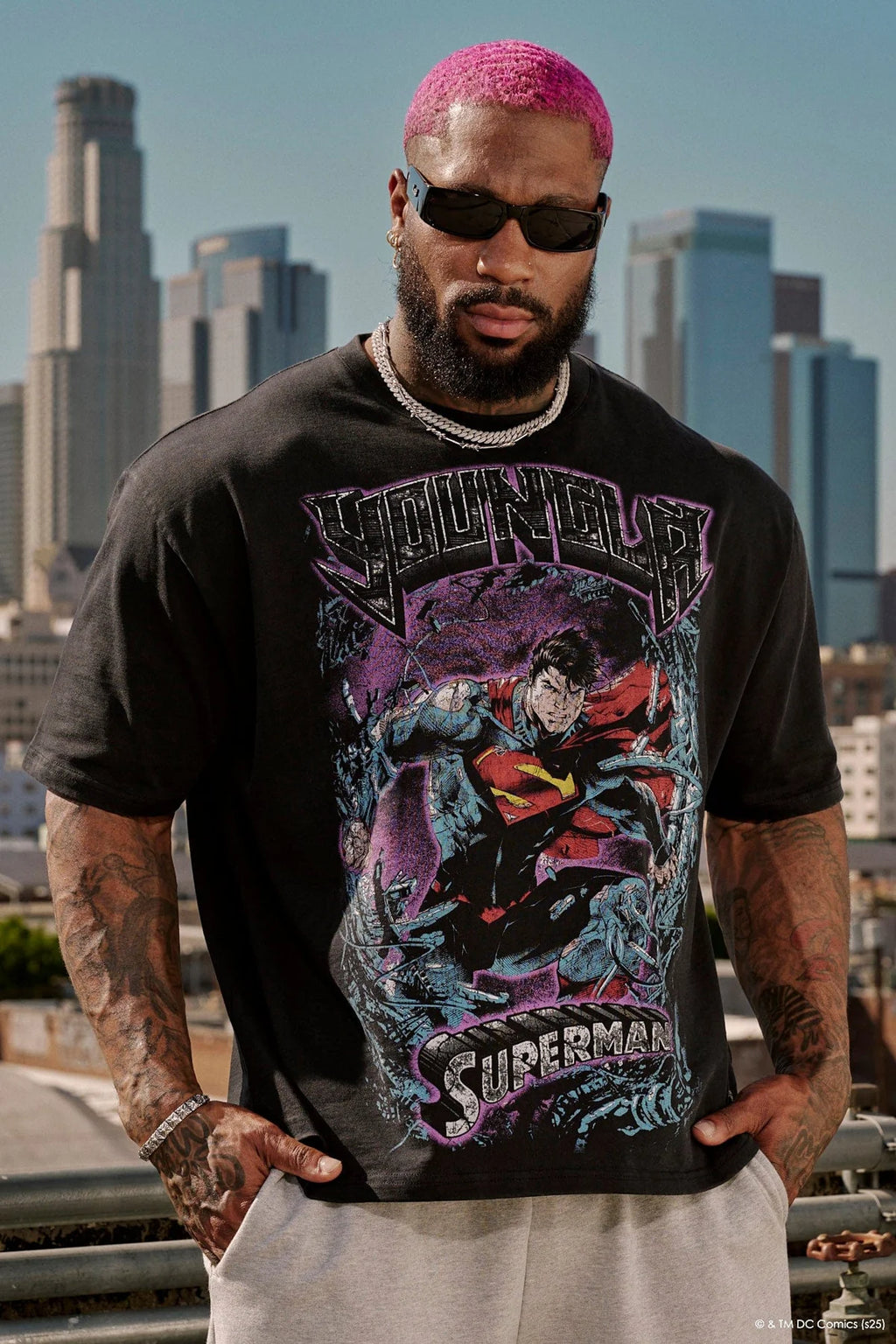 YoungLA Superman Graphic Tee In Action
