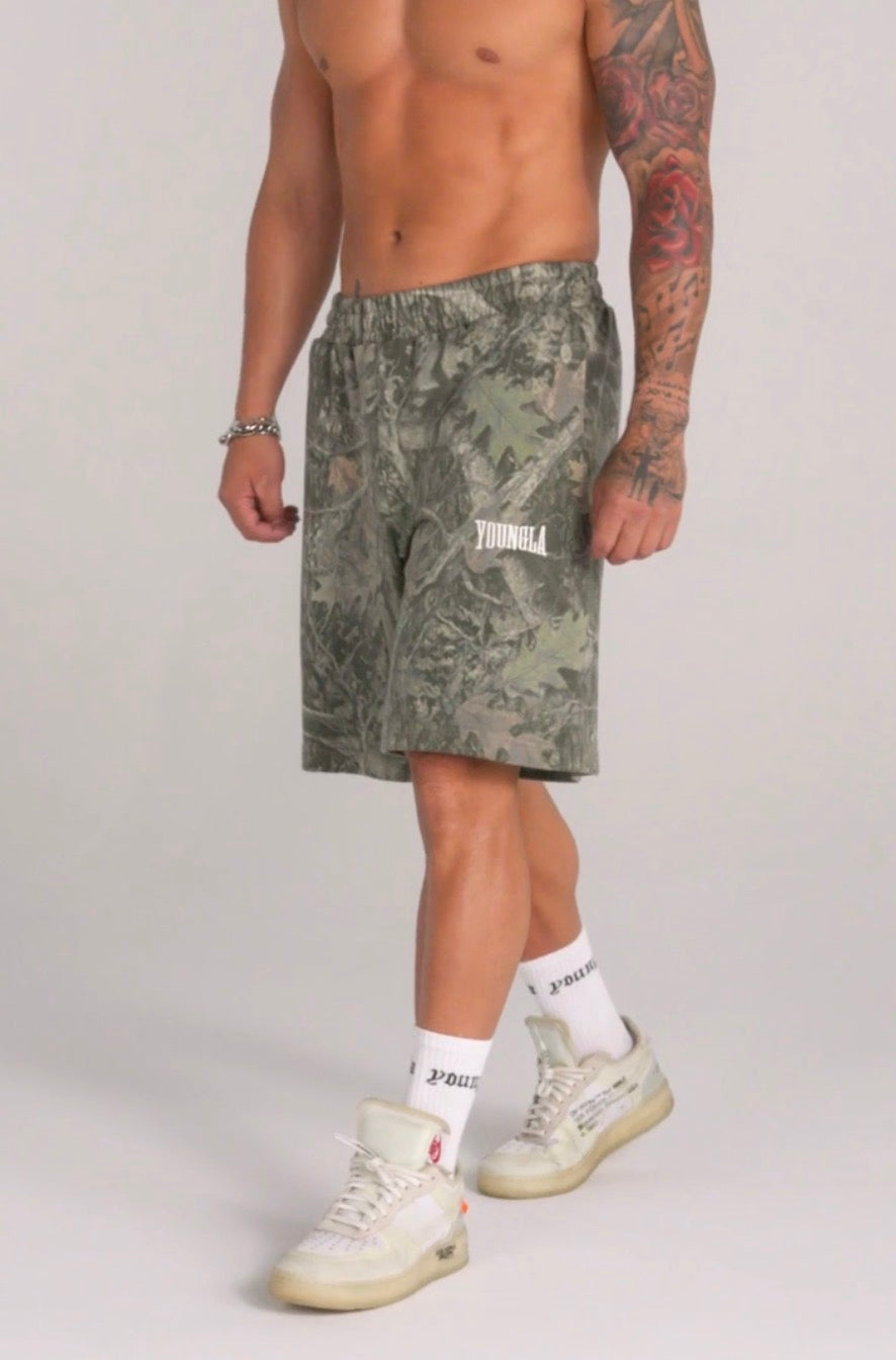 YoungLA Heritage Baggy Shorts Green Tree Camo