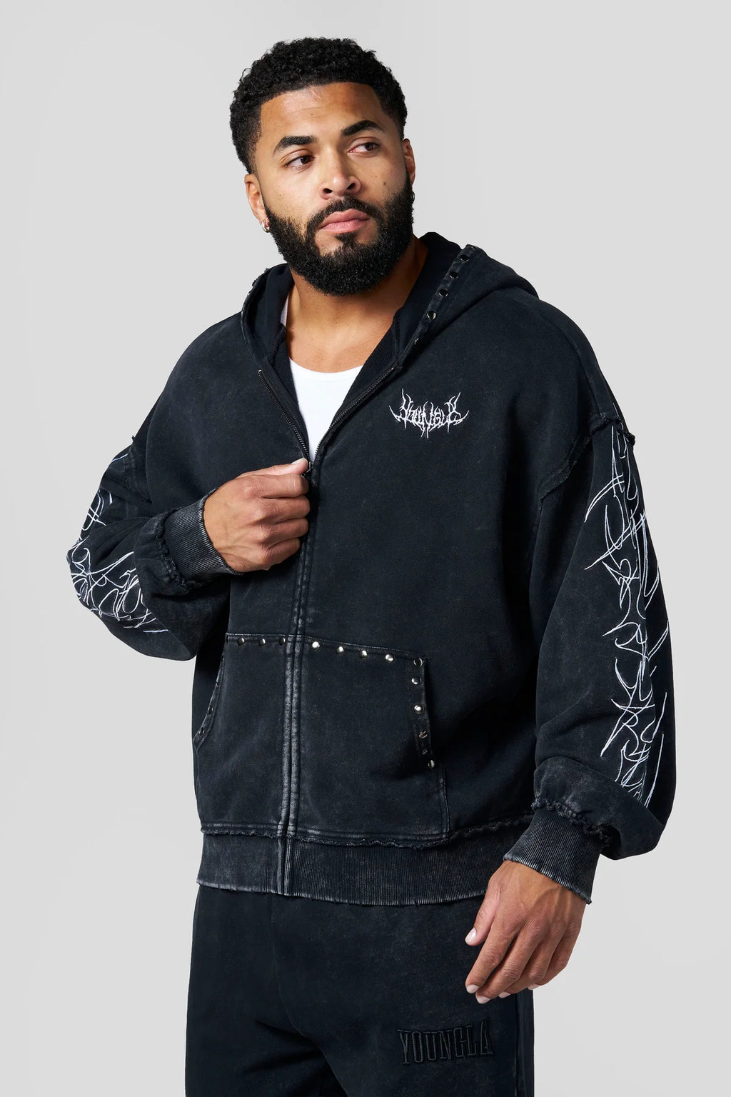YoungLa TRIBAL STUD ZIP-UPS Black Wash