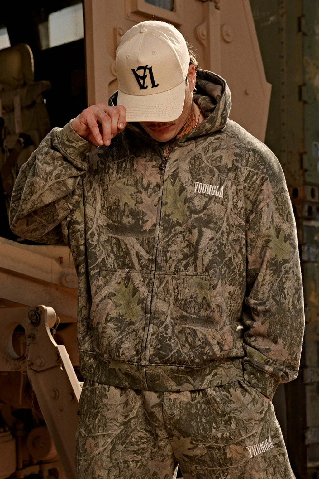 Young LA Heritage Zip-Up Hoodie Green Tree Camo