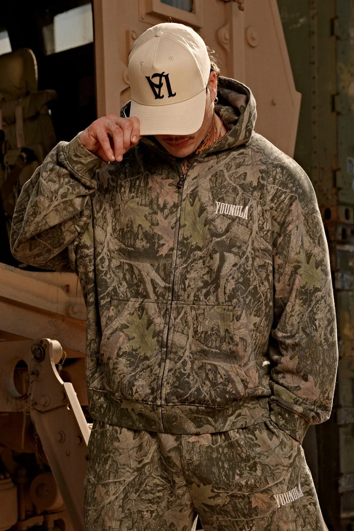 Young LA Heritage Zip-Up Hoodie Green Tree Camo