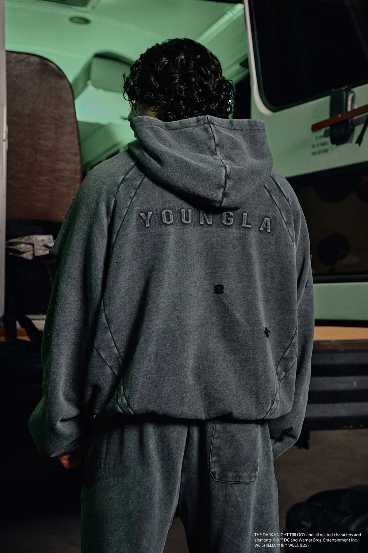 Young LA Batman Street Hoodie Grey Wash