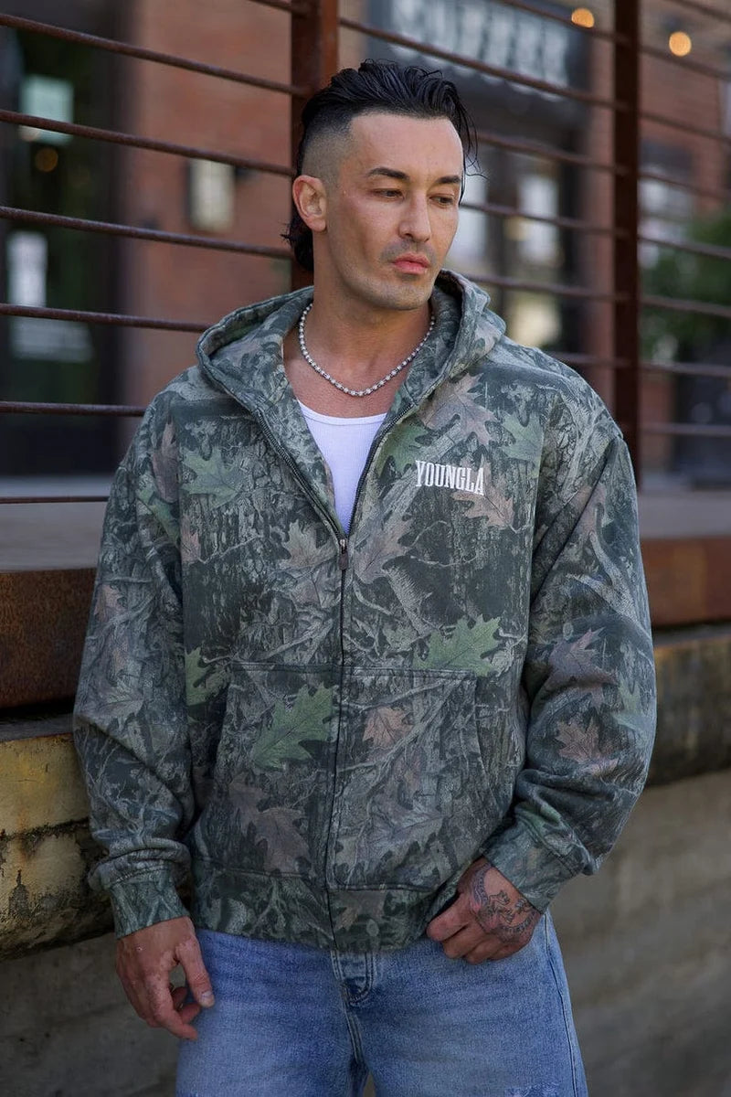 Young LA Heritage Zip-Up Hoodie Green Tree Camo