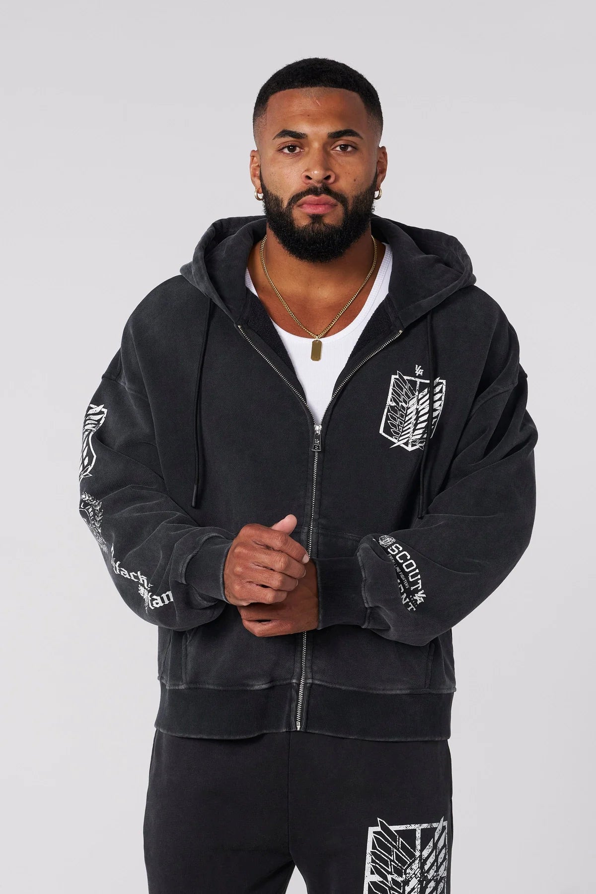 AOT x YLA Zip-up Hoodie Black