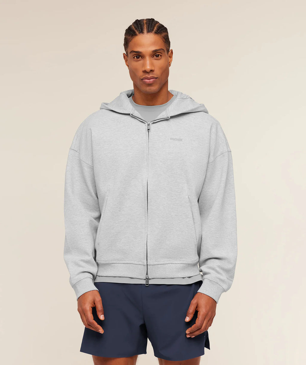 Gymshark Evolve Lightweight Zip Through Hoodie Bros Soft Grey Mark