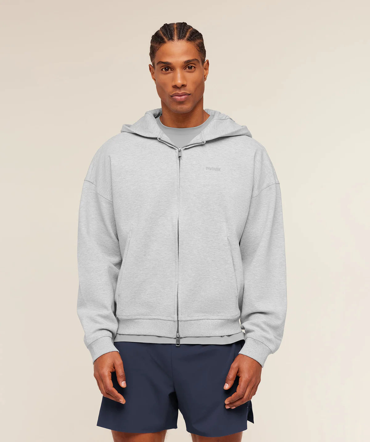 Gymshark Evolve Lightweight Zip Through Hoodie Bros Soft Grey Mark