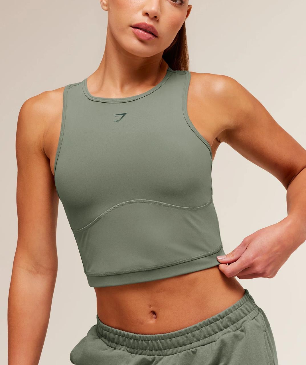Gymshark Lifting Dipped Crop Tank Unit Green