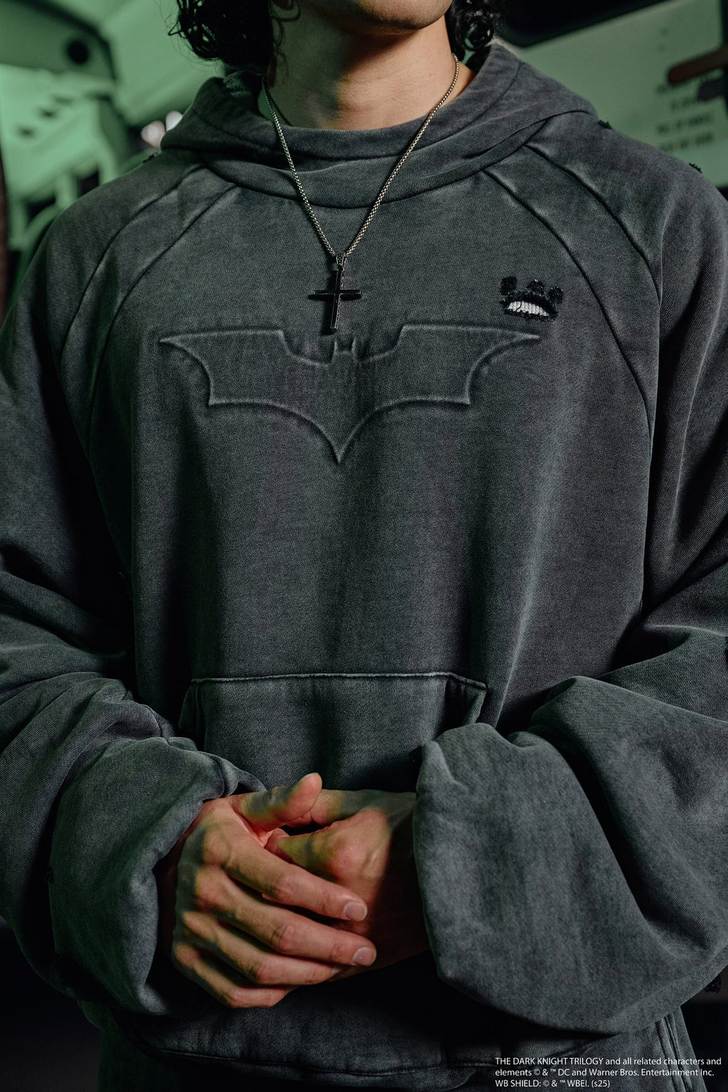 Young LA Batman Street Hoodie Grey Wash