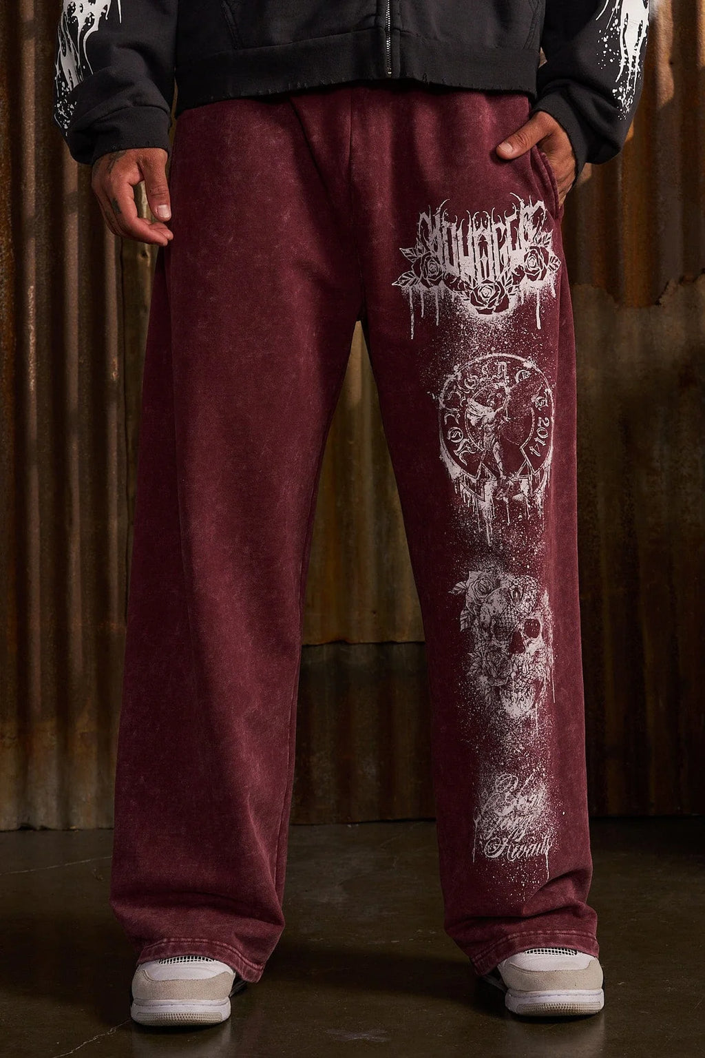 YoungLA DYNASTY SWEATS Burgundy Wash