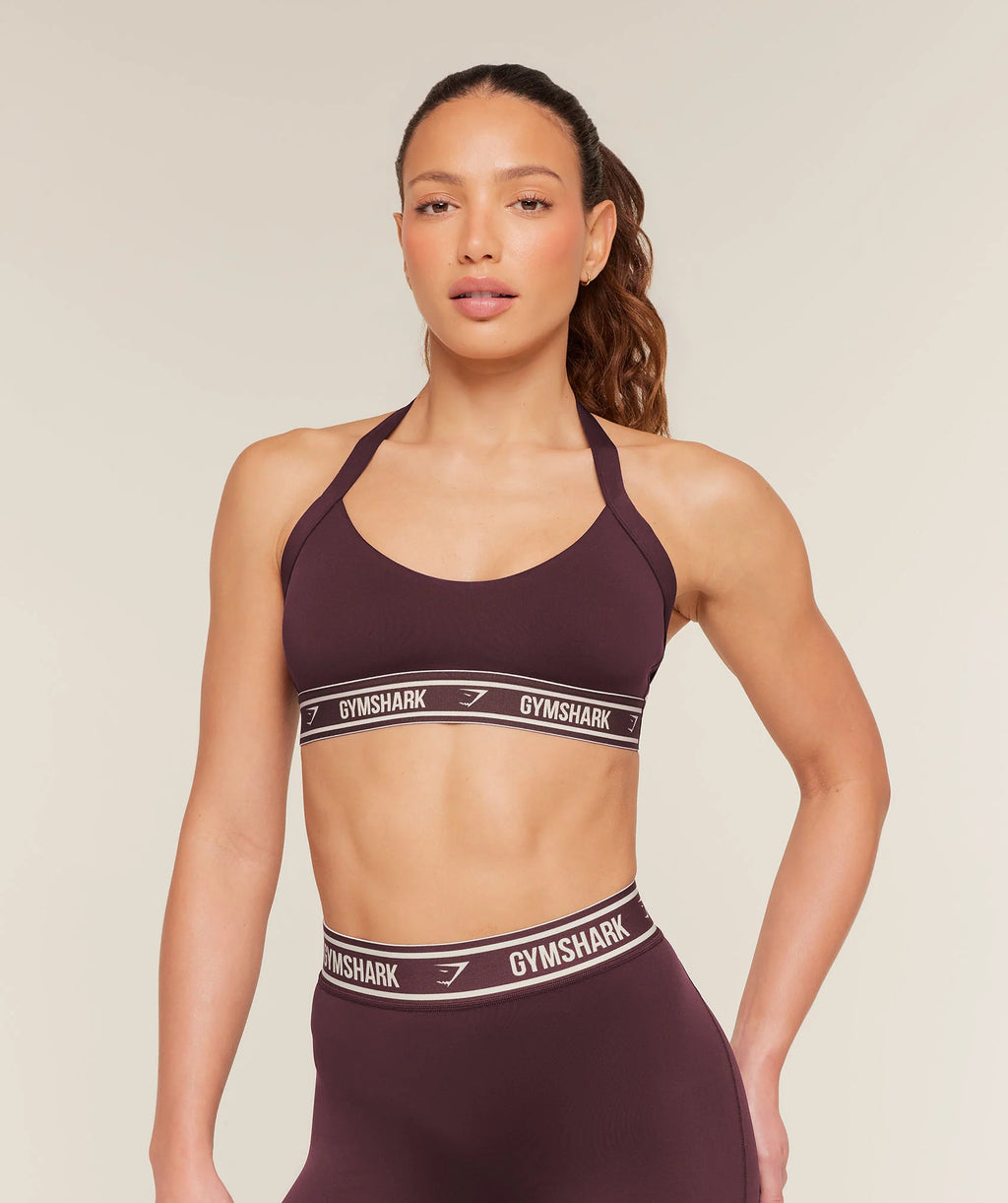 Gymshark Light Support Halter Neck Logo Sports Bra - Cherry Purple