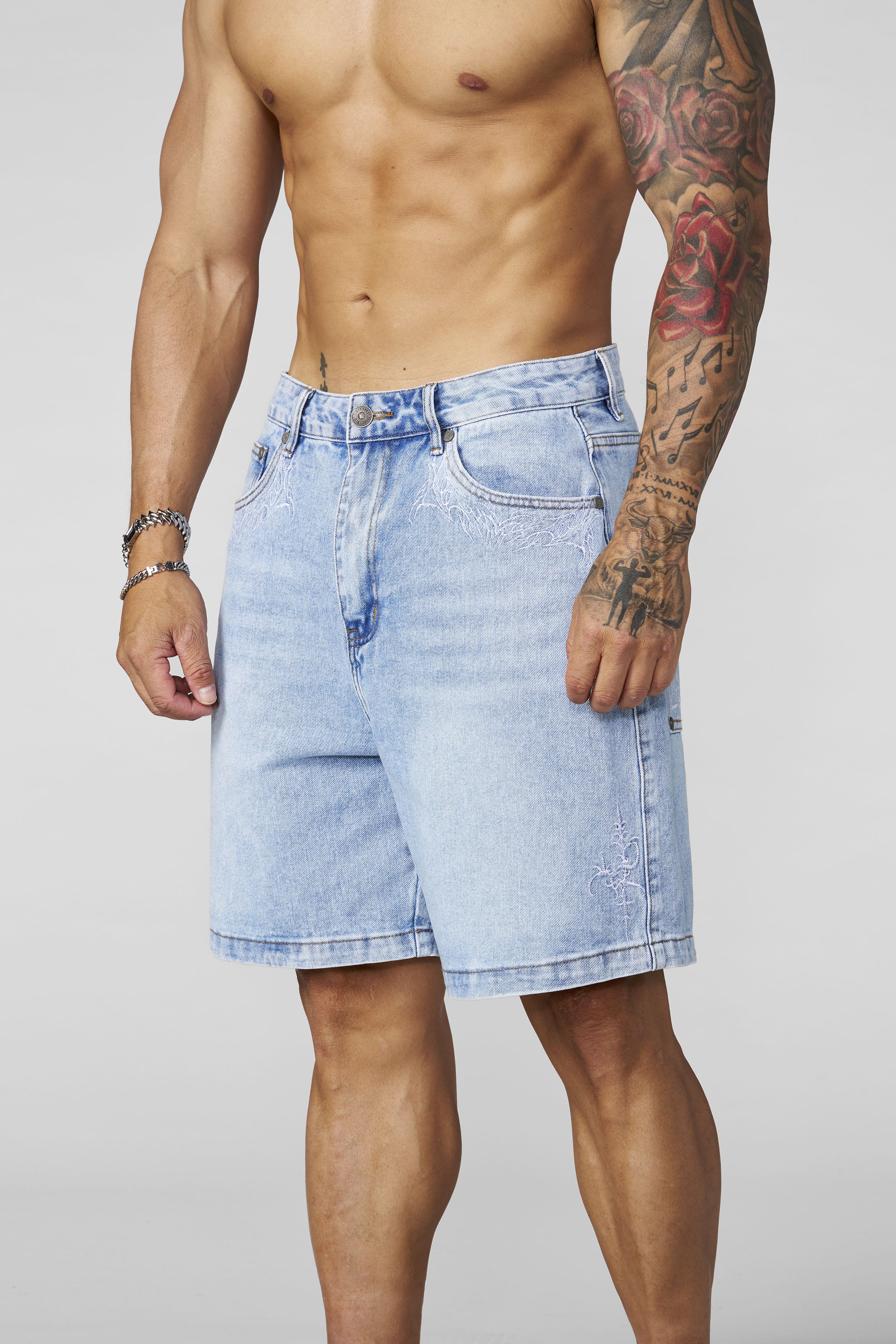 Phantom Embroidery Jorts Blue Wash